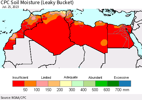 North Africa CPC Soil Moisture (Leaky Bucket) Thematic Map For 7/21/2023 - 7/25/2023