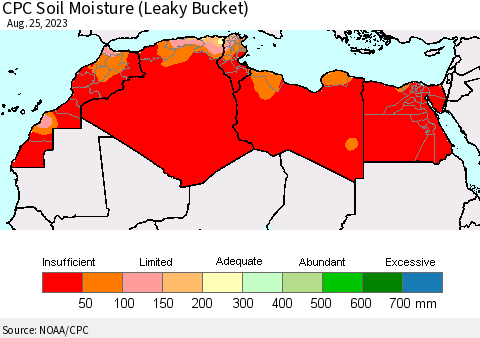 North Africa CPC Soil Moisture (Leaky Bucket) Thematic Map For 8/21/2023 - 8/25/2023