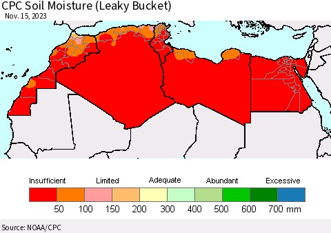 North Africa CPC Soil Moisture (Leaky Bucket) Thematic Map For 11/11/2023 - 11/15/2023