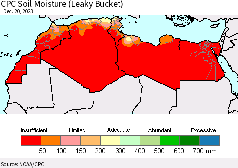 North Africa CPC Soil Moisture (Leaky Bucket) Thematic Map For 12/16/2023 - 12/20/2023