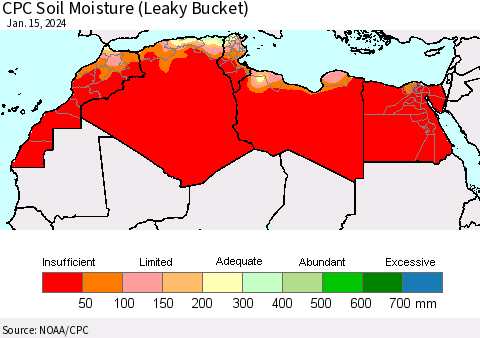 North Africa CPC Soil Moisture (Leaky Bucket) Thematic Map For 1/11/2024 - 1/15/2024