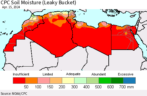 North Africa CPC Soil Moisture (Leaky Bucket) Thematic Map For 4/11/2024 - 4/15/2024