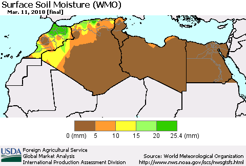 North Africa Surface Soil Moisture (WMO) Thematic Map For 3/5/2018 - 3/11/2018