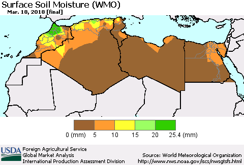 North Africa Surface Soil Moisture (WMO) Thematic Map For 3/12/2018 - 3/18/2018