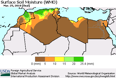 North Africa Surface Soil Moisture (WMO) Thematic Map For 3/19/2018 - 3/25/2018
