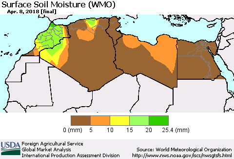 North Africa Surface Soil Moisture (WMO) Thematic Map For 4/2/2018 - 4/8/2018