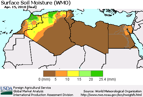 North Africa Surface Soil Moisture (WMO) Thematic Map For 4/9/2018 - 4/15/2018