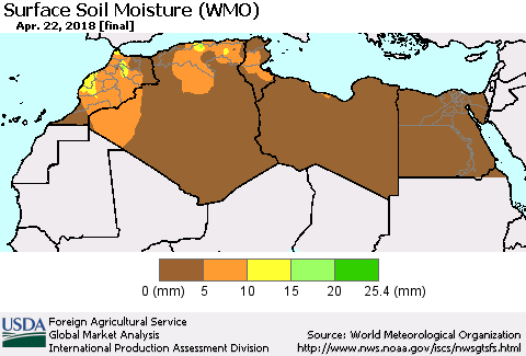 North Africa Surface Soil Moisture (WMO) Thematic Map For 4/16/2018 - 4/22/2018