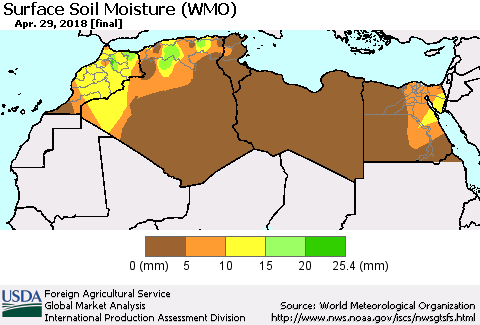 North Africa Surface Soil Moisture (WMO) Thematic Map For 4/23/2018 - 4/29/2018