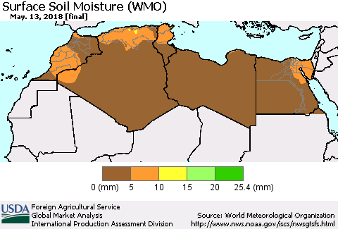 North Africa Surface Soil Moisture (WMO) Thematic Map For 5/7/2018 - 5/13/2018