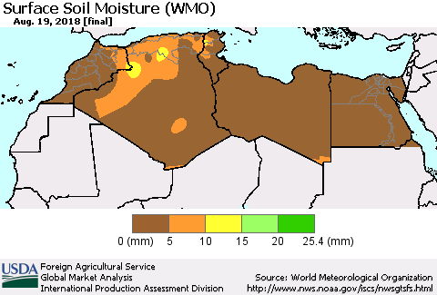 North Africa Surface Soil Moisture (WMO) Thematic Map For 8/13/2018 - 8/19/2018