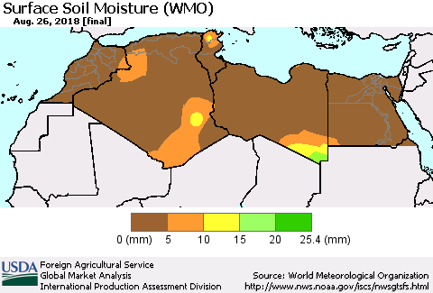North Africa Surface Soil Moisture (WMO) Thematic Map For 8/20/2018 - 8/26/2018