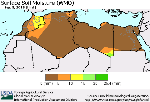 North Africa Surface Soil Moisture (WMO) Thematic Map For 9/3/2018 - 9/9/2018