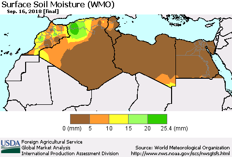 North Africa Surface Soil Moisture (WMO) Thematic Map For 9/10/2018 - 9/16/2018