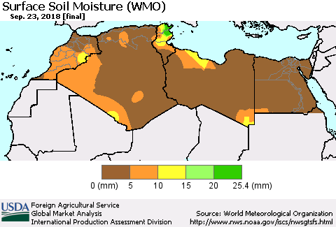 North Africa Surface Soil Moisture (WMO) Thematic Map For 9/17/2018 - 9/23/2018