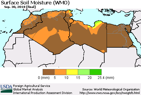 North Africa Surface Soil Moisture (WMO) Thematic Map For 9/24/2018 - 9/30/2018