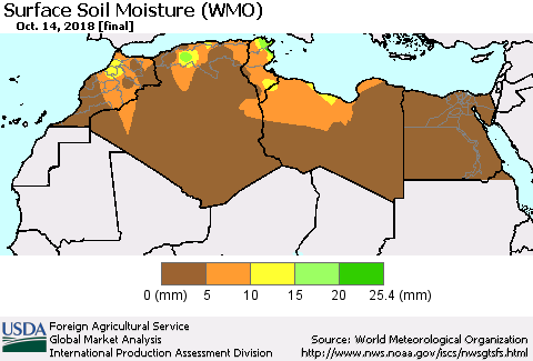 North Africa Surface Soil Moisture (WMO) Thematic Map For 10/8/2018 - 10/14/2018