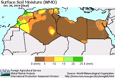 North Africa Surface Soil Moisture (WMO) Thematic Map For 10/22/2018 - 10/28/2018
