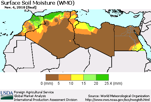 North Africa Surface Soil Moisture (WMO) Thematic Map For 10/29/2018 - 11/4/2018