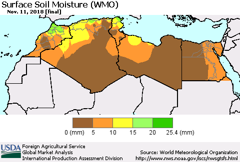 North Africa Surface Soil Moisture (WMO) Thematic Map For 11/5/2018 - 11/11/2018