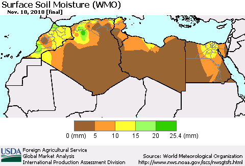 North Africa Surface Soil Moisture (WMO) Thematic Map For 11/12/2018 - 11/18/2018