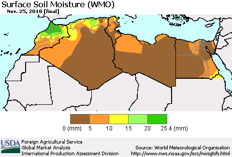 North Africa Surface Soil Moisture (WMO) Thematic Map For 11/19/2018 - 11/25/2018
