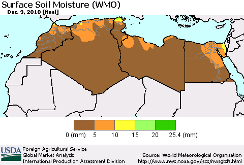 North Africa Surface Soil Moisture (WMO) Thematic Map For 12/3/2018 - 12/9/2018