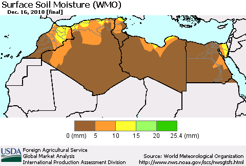 North Africa Surface Soil Moisture (WMO) Thematic Map For 12/10/2018 - 12/16/2018