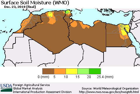 North Africa Surface Soil Moisture (WMO) Thematic Map For 12/17/2018 - 12/23/2018