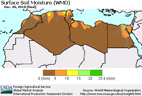 North Africa Surface Soil Moisture (WMO) Thematic Map For 12/24/2018 - 12/30/2018