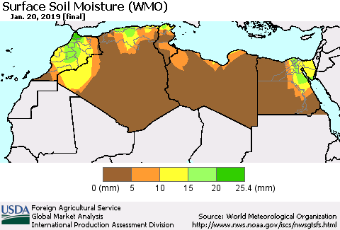 North Africa Surface Soil Moisture (WMO) Thematic Map For 1/14/2019 - 1/20/2019