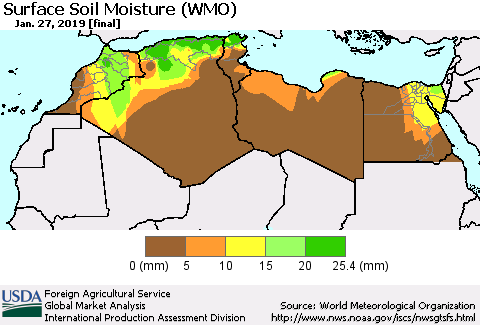 North Africa Surface Soil Moisture (WMO) Thematic Map For 1/21/2019 - 1/27/2019