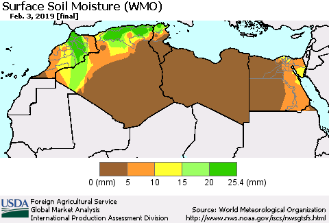 North Africa Surface Soil Moisture (WMO) Thematic Map For 1/28/2019 - 2/3/2019