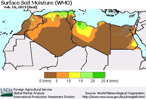 North Africa Surface Soil Moisture (WMO) Thematic Map For 2/4/2019 - 2/10/2019
