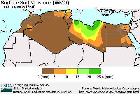 North Africa Surface Soil Moisture (WMO) Thematic Map For 2/11/2019 - 2/17/2019