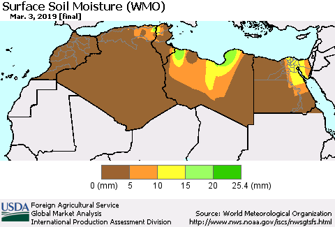 North Africa Surface Soil Moisture (WMO) Thematic Map For 2/25/2019 - 3/3/2019