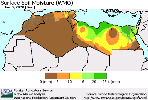North Africa Surface Soil Moisture (WMO) Thematic Map For 12/30/2019 - 1/5/2020