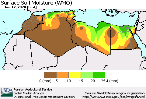 North Africa Surface Soil Moisture (WMO) Thematic Map For 1/6/2020 - 1/12/2020