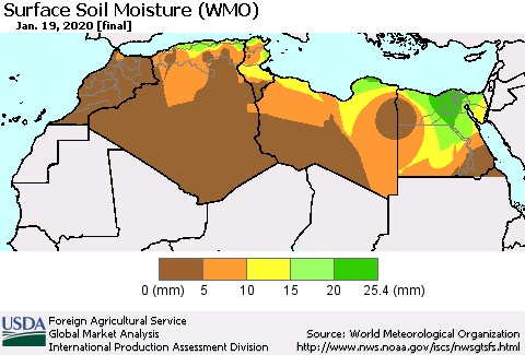 North Africa Surface Soil Moisture (WMO) Thematic Map For 1/13/2020 - 1/19/2020