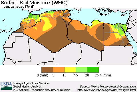 North Africa Surface Soil Moisture (WMO) Thematic Map For 1/20/2020 - 1/26/2020