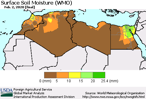 North Africa Surface Soil Moisture (WMO) Thematic Map For 1/27/2020 - 2/2/2020