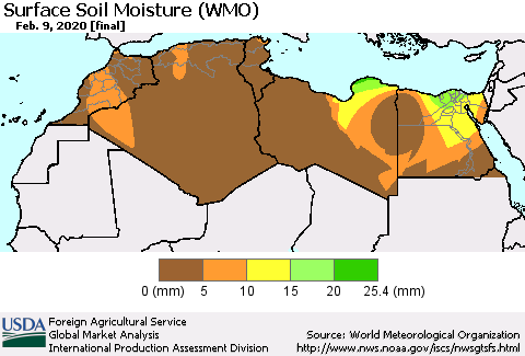 North Africa Surface Soil Moisture (WMO) Thematic Map For 2/3/2020 - 2/9/2020