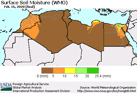 North Africa Surface Soil Moisture (WMO) Thematic Map For 2/10/2020 - 2/16/2020
