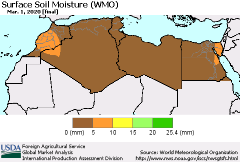 North Africa Surface Soil Moisture (WMO) Thematic Map For 2/24/2020 - 3/1/2020
