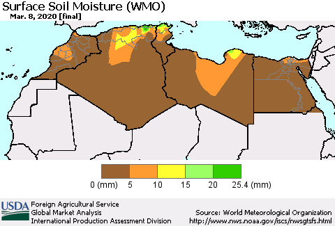 North Africa Surface Soil Moisture (WMO) Thematic Map For 3/2/2020 - 3/8/2020