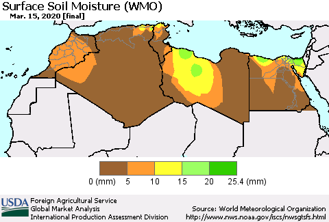 North Africa Surface Soil Moisture (WMO) Thematic Map For 3/9/2020 - 3/15/2020