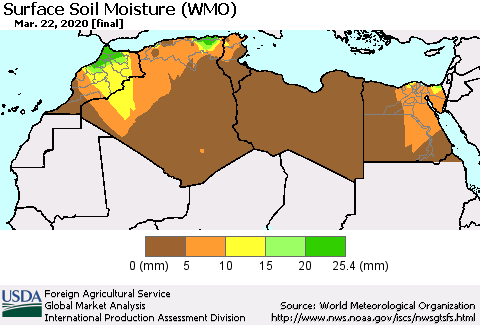 North Africa Surface Soil Moisture (WMO) Thematic Map For 3/16/2020 - 3/22/2020