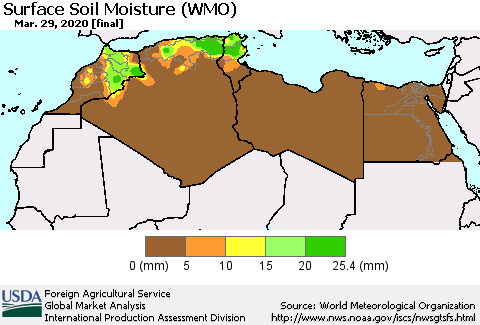 North Africa Surface Soil Moisture (WMO) Thematic Map For 3/23/2020 - 3/29/2020