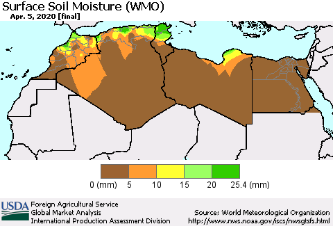 North Africa Surface Soil Moisture (WMO) Thematic Map For 3/30/2020 - 4/5/2020