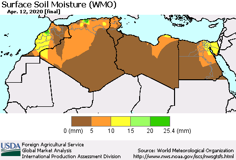 North Africa Surface Soil Moisture (WMO) Thematic Map For 4/6/2020 - 4/12/2020